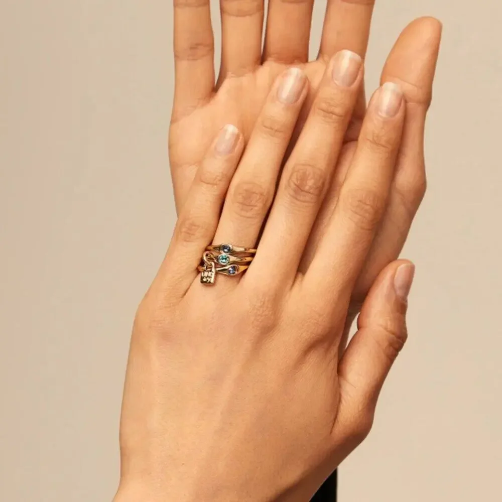 Uno de 50 Gold Triple Band Ring Colorful Stone Stack Charm Size 8 - Picture 1 of 3